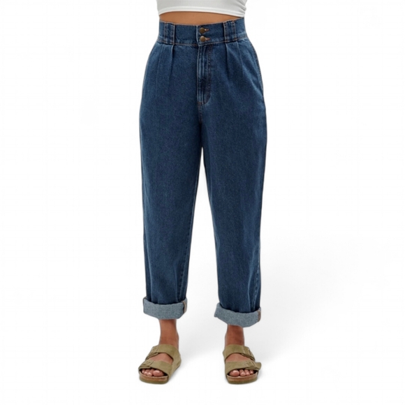 Lucy & Yak Addison Organic Denim Pleated High Waist Trousers NWT Women's 30 Reg - Picture 4 of 16